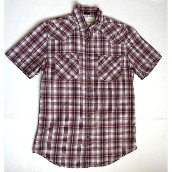 Bullhead Men Size Small Button Up Shirt Maroon Gray Pearl Snap Plaid Western - Picture 1 of 8